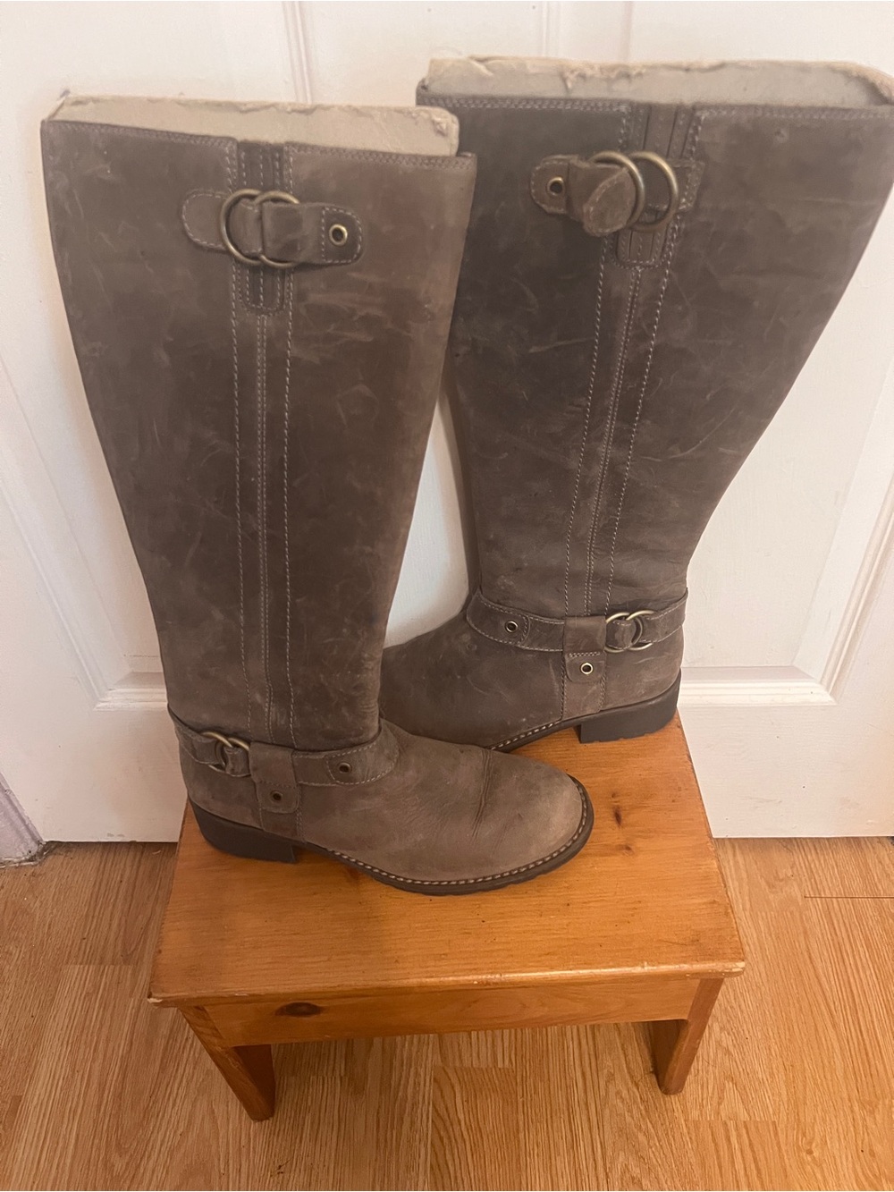 Clarks Women's Over-the-Knee Boots in Grey with Buckle Accents
